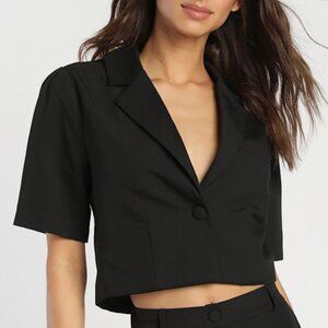 Lulus Posh Company Black Cropped Short Sleeve Blazer - Size XXL